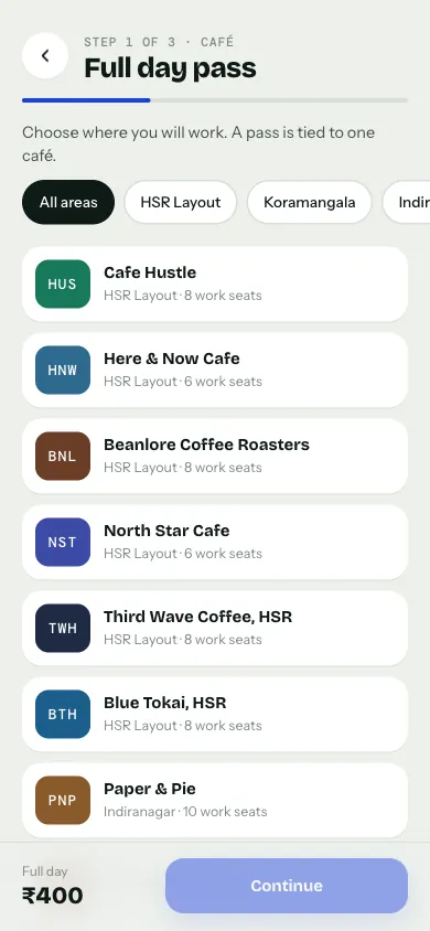 Pick a café screen