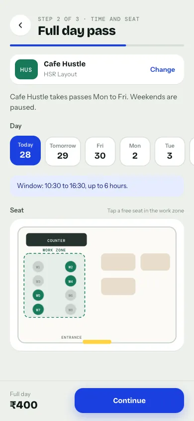 Day and seat screen