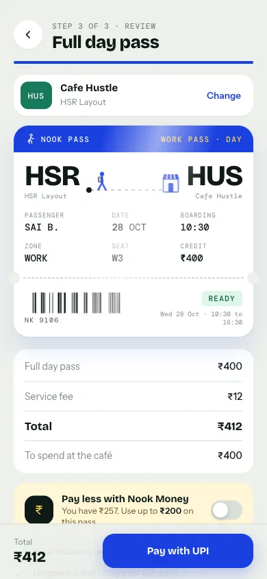 Review and pay screen