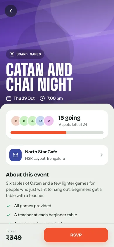 Event page screen