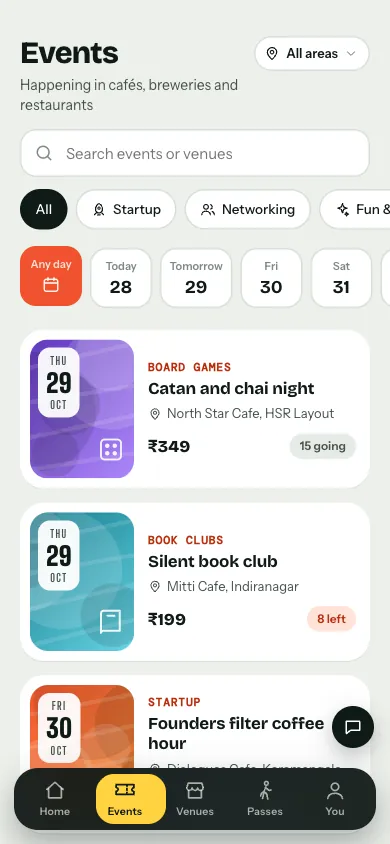 Events screen
