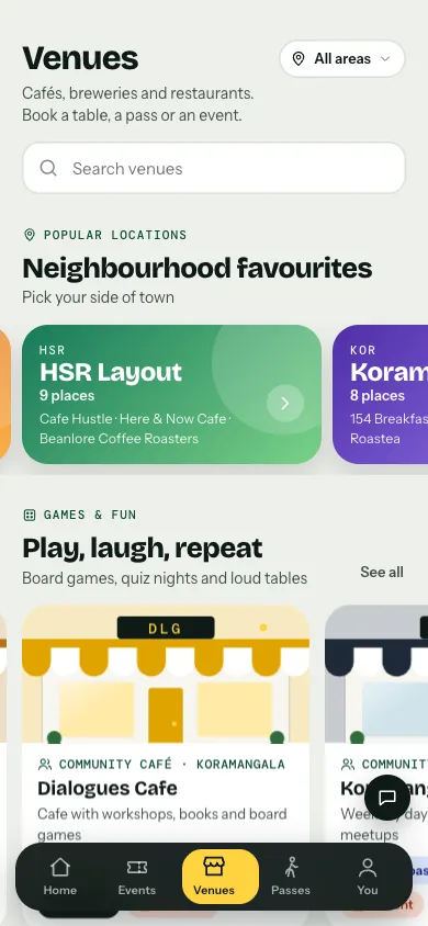 Venues screen