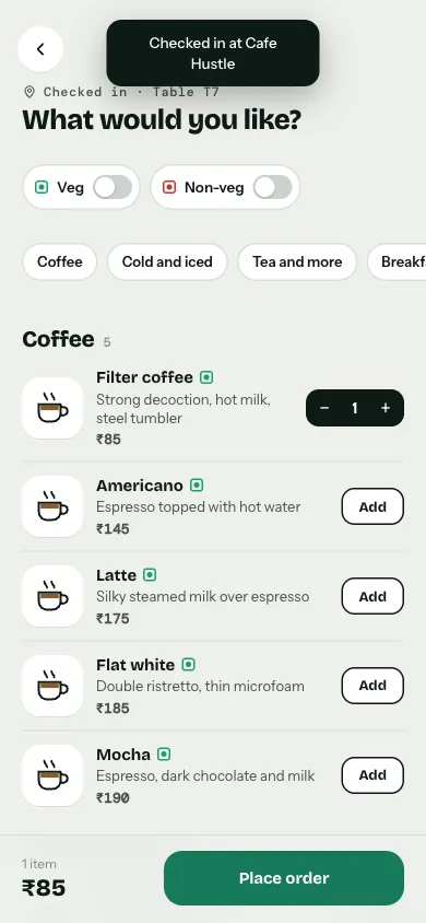 Order screen