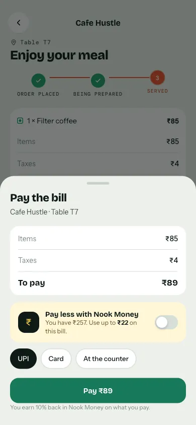 Pay the bill screen