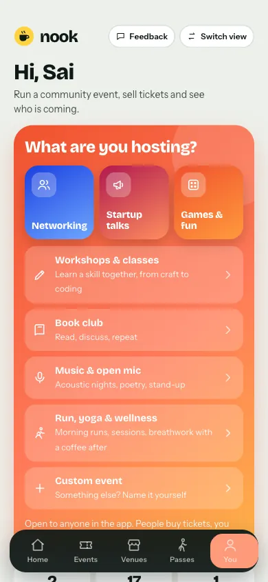 Host home screen