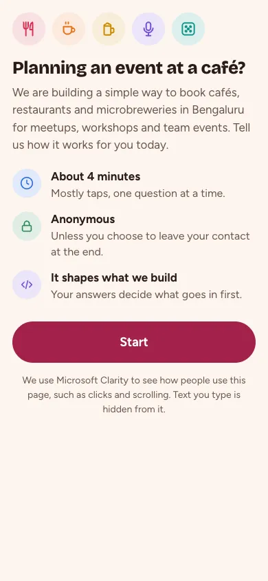 Host survey start screen