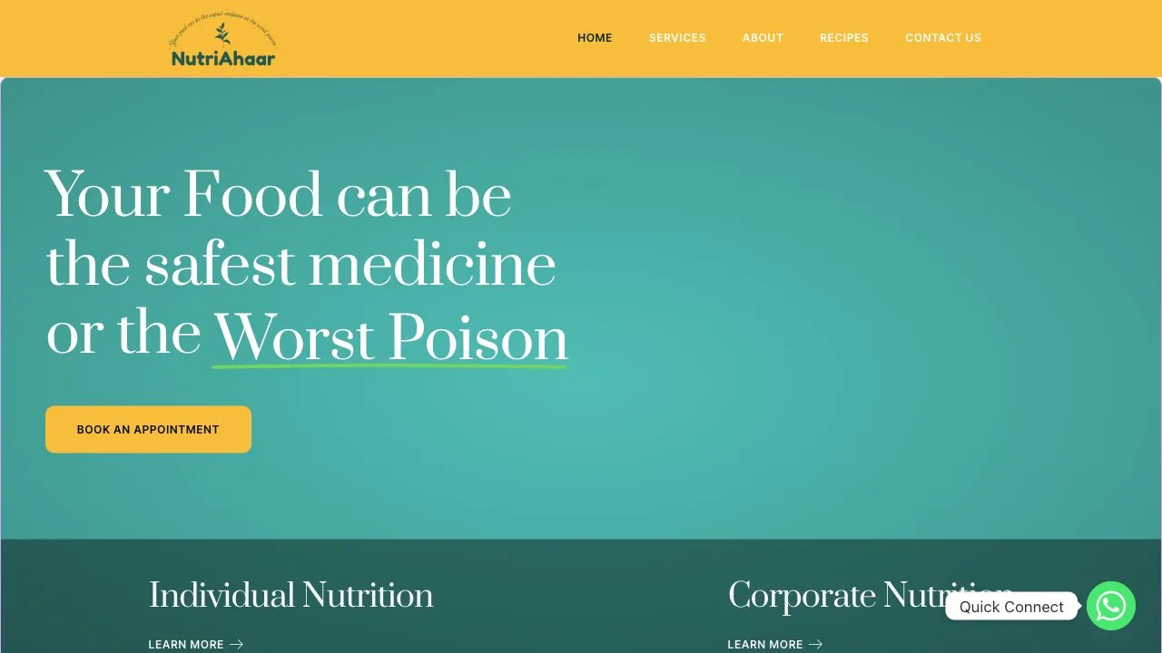 Nutriahaar homepage top section